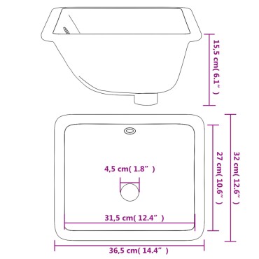 vidaXL Νιπτήρας Μπάνιου Ορθογώνιος Λευκός 36,5x32x15,5 εκ. Κεραμικός