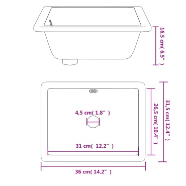 vidaXL Νιπτήρας Μπάνιου Ορθογώνιος Λευκός 36x31,5x16,5 εκ. Κεραμικός