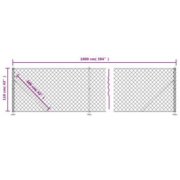 vidaXL Συρματόπλεγμα Περίφραξης Ασημί 1,1 x 10 μ. με Βάσεις Φλάντζα