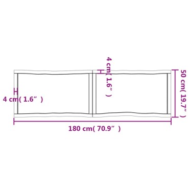 vidaXL Επιφ Τραπεζιού Αν Καφέ 180x50x(2-4)cm Ακατέργ. Μασίφ Ξύλο Δρυός 1 τεμ.