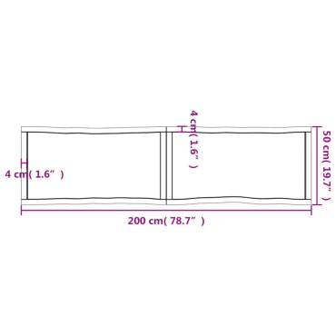 vidaXL Επιφ Τραπεζιού Αν Καφέ 200x50x(2-4)cm Ακατέργ. Μασίφ Ξύλο Δρυός 1 τεμ.