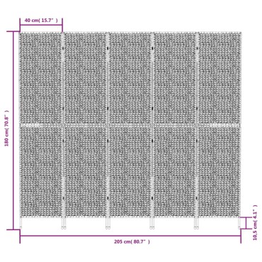 vidaXL Διαχωριστικό Δωματίου με 5 Πάνελ Μαύρο 205x180cm Υάκινθο Νερού 1 τεμ.