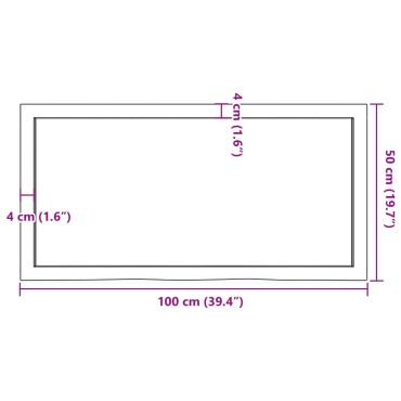 vidaXL Επιφάνεια Τραπεζιού 100x50x(2-4)cm Ακατέργαστο Μασίφ Ξύλο Δρυός 1 τεμ.