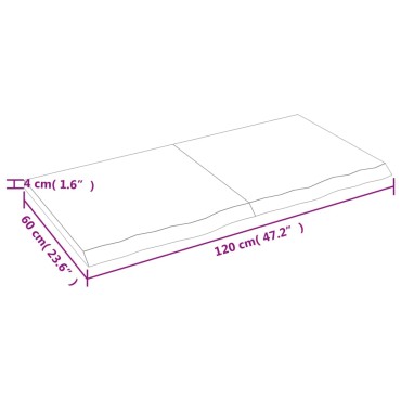 vidaXL Επιφάνεια Τραπεζιού 120x60x(2-4)cm Ακατέργαστο Μασίφ Ξύλο Δρυός 1 τεμ.