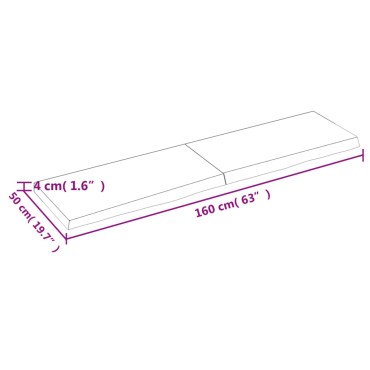 vidaXL Επιφάνεια Τραπεζιού 160x50x(2-4)cm Ακατέργαστο Μασίφ Ξύλο Δρυός 1 τεμ.