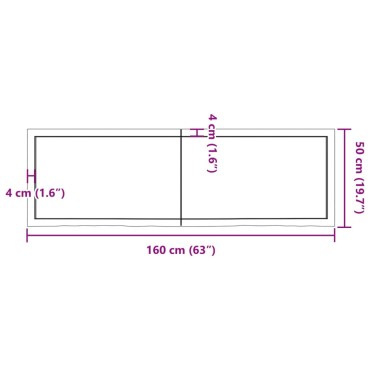 vidaXL Επιφάνεια Τραπεζιού 160x50x(2-4)cm Ακατέργαστο Μασίφ Ξύλο Δρυός 1 τεμ.