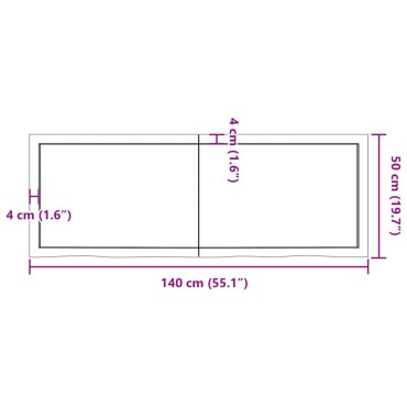 vidaXL Επιφάνεια Τραπεζιού 140x50x(2-4)cm Ακατέργαστο Μασίφ Ξύλο Δρυός 1 τεμ.