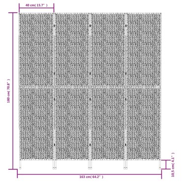 vidaXL Διαχωριστικό Δωματίου με 4 Πάνελ Μαύρο 163x180cm Υάκινθο Νερού 1 τεμ.