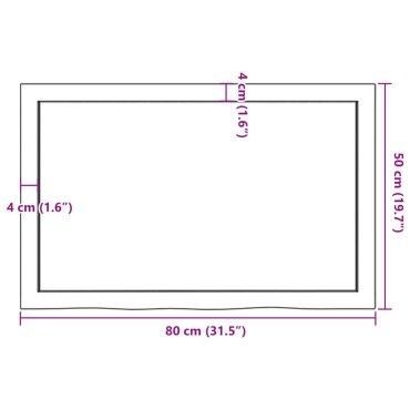 vidaXL Επιφάνεια Τραπεζιού 80x50x(2-4)cm Ακατέργαστο Μασίφ Ξύλο Δρυός 1 τεμ.