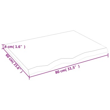 vidaXL Επιφάνεια Τραπεζιού 80x60x(2-4)cm Ακατέργαστο Μασίφ Ξύλο Δρυός 1 τεμ.