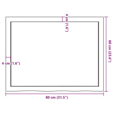 vidaXL Επιφάνεια Τραπεζιού 80x60x(2-4)cm Ακατέργαστο Μασίφ Ξύλο Δρυός 1 τεμ.