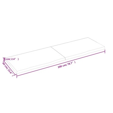 vidaXL Επιφάνεια Τραπεζιού 200x60x(2-6)cm Ακατέργαστο Μασίφ Ξύλο Δρυός 1 τεμ.