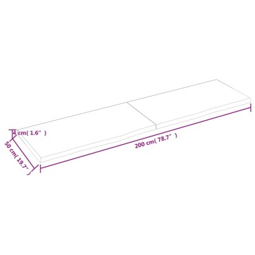 vidaXL Επιφάνεια Τραπεζιού 200x50x(2-4)cm Ακατέργαστο Μασίφ Ξύλο Δρυός 1 τεμ.