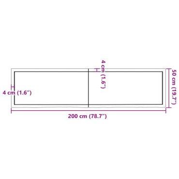 vidaXL Επιφάνεια Τραπεζιού 200x50x(2-4)cm Ακατέργαστο Μασίφ Ξύλο Δρυός 1 τεμ.