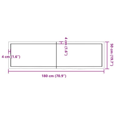 vidaXL Επιφ Τραπεζιού Αν Καφέ 180x50x(2-6)cm Επεξ. Μασίφ Ξύλο Δρυός 1 τεμ.