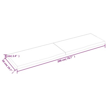 vidaXL Επιφ Τραπεζιού Αν Καφέ 200x50x(2-6)cm Επεξ. Μασίφ Ξύλο Δρυός 1 τεμ.