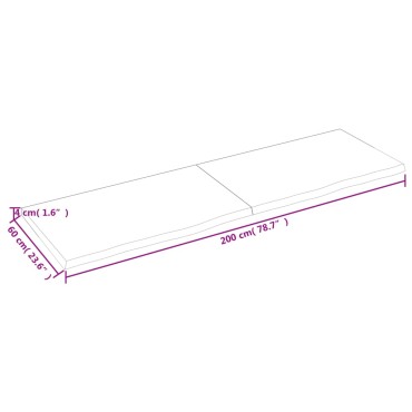 vidaXL Επιφ Τραπεζιού Αν Καφέ 200x60x(2-4)cm Επεξ. Μασίφ Ξύλο Δρυός 1 τεμ.