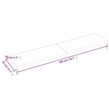 vidaXL Επιφ Τραπεζιού Αν Καφέ 200x40x(2-6)cm Επεξ. Μασίφ Ξύλο Δρυός 1 τεμ.