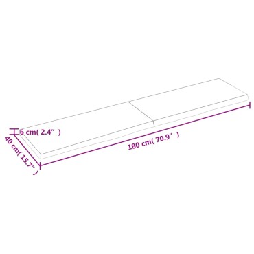 vidaXL Επιφ Τραπεζιού Αν Καφέ 180x40x(2-6)cm Επεξ. Μασίφ Ξύλο Δρυός 1 τεμ.