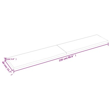 vidaXL Επιφ Τραπεζιού Αν Καφέ 220x40x(2-4)cm Επεξ. Μασίφ Ξύλο Δρυός 1 τεμ.