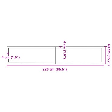 vidaXL Επιφ Τραπεζιού Αν Καφέ 220x40x(2-4)cm Επεξ. Μασίφ Ξύλο Δρυός 1 τεμ.