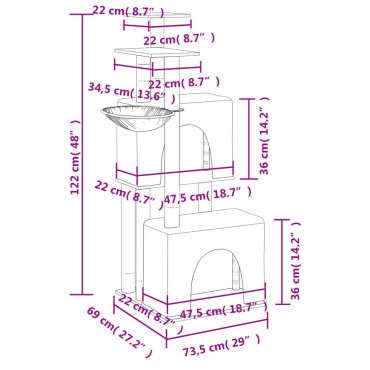 vidaXL Γατόδεντρο Κρεμ 122 εκ. με Στύλους Ξυσίματος από Σιζάλ