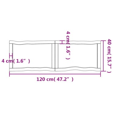 vidaXL Επιφ Τραπεζιού Αν Καφέ 120x40x(2-4)cm Ακατέργ. Μασίφ Ξύλο Δρυός 1 τεμ.