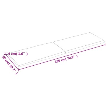 vidaXL Επιφ Τραπεζιού Αν Καφέ 180x50x(2-4)cm Ακατέργ. Μασίφ Ξύλο Δρυός 1 τεμ.