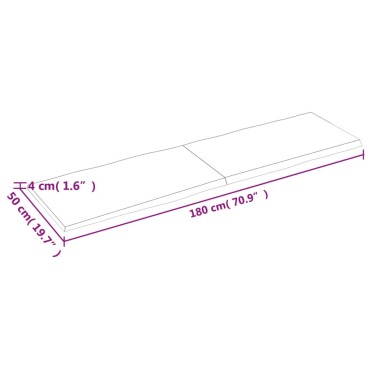 vidaXL Επιφ Τραπεζιού Αν Καφέ 180x50x(2-4)cm Ακατέργ. Μασίφ Ξύλο Δρυός 1 τεμ.