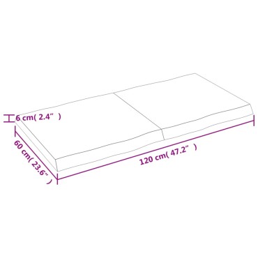 vidaXL Επιφ Τραπεζιού Αν Καφέ 120x60x(2-6)cm Ακατέργ. Μασίφ Ξύλο Δρυός 1 τεμ.