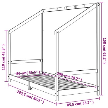 vidaXL Πλαίσιο Παιδικού Κρεβατιού Μαύρο 80x200cm Μασίφ Ξύλο Πεύκου 1 τεμ. - Μονό