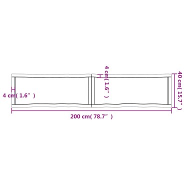 vidaXL Επιφ Τραπεζιού Αν Καφέ 200x40x(2-6)cm Ακατέργ. Μασίφ Ξύλο Δρυός 1 τεμ.