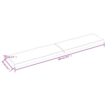 vidaXL Επιφ Τραπεζιού Αν Καφέ 200x40x(2-6)cm Ακατέργ. Μασίφ Ξύλο Δρυός 1 τεμ.