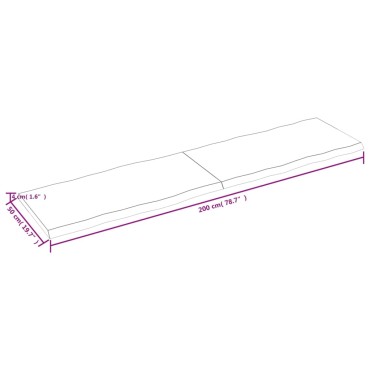 vidaXL Επιφ Τραπεζιού Αν Καφέ 200x50x(2-4)cm Ακατέργ. Μασίφ Ξύλο Δρυός 1 τεμ.