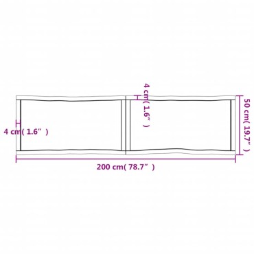 vidaXL Επιφ Τραπεζιού Αν Καφέ 200x50x(2-4)cm Ακατέργ. Μασίφ Ξύλο Δρυός 1 τεμ.