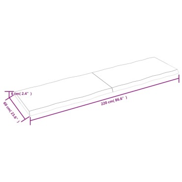 vidaXL Επιφ Τραπεζιού Αν Καφέ 220x60x(2-6)cm Ακατέργ. Μασίφ Ξύλο Δρυός 1 τεμ.