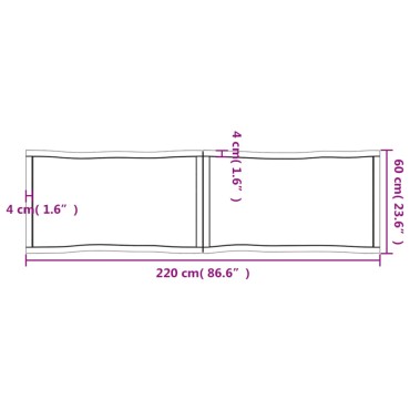 vidaXL Επιφ Τραπεζιού Αν Καφέ 220x60x(2-6)cm Ακατέργ. Μασίφ Ξύλο Δρυός 1 τεμ.