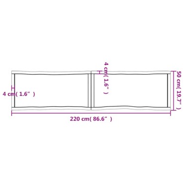 vidaXL Επιφ Τραπεζιού Αν Καφέ 220x50x(2-6)cm Ακατέργ. Μασίφ Ξύλο Δρυός 1 τεμ.