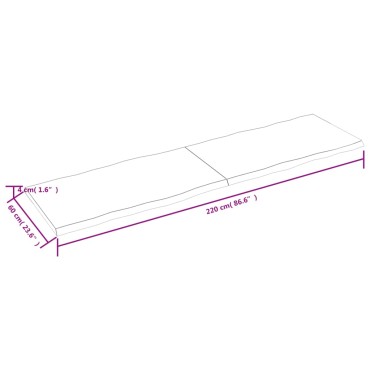 vidaXL Επιφ Τραπεζιού Αν Καφέ 220x60x(2-4)cm Ακατέργ. Μασίφ Ξύλο Δρυός 1 τεμ.