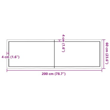 vidaXL Πάγκος Μπάνιου 200x60x(2-6) εκ. από Ακατέργαστο Μασίφ Ξύλο