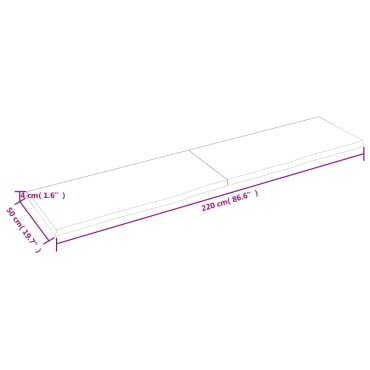 vidaXL Πάγκος Μπάνιου Σκούρο Καφέ 220x50x(2-4) εκ. Επεξεργ. Μασίφ Ξύλο