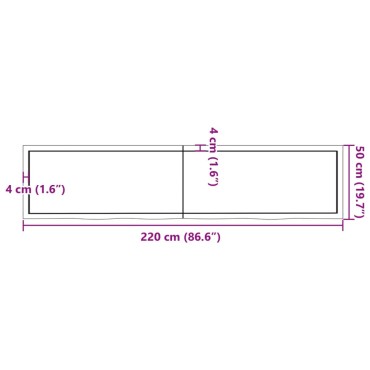 vidaXL Πάγκος Μπάνιου Σκούρο Καφέ 220x50x(2-4) εκ. Επεξεργ. Μασίφ Ξύλο