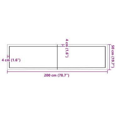 vidaXL Πάγκος Μπάνιου Σκούρο Καφέ 200x50x(2-6) εκ. Επεξεργ. Μασίφ Ξύλο