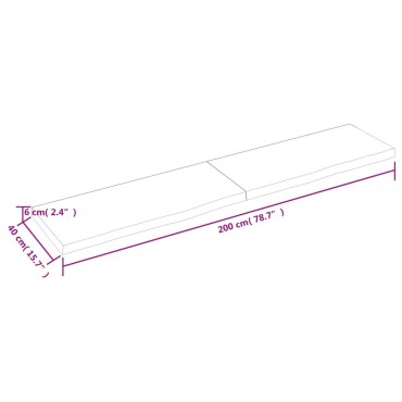 vidaXL Πάγκος Μπάνιου Σκούρο Καφέ 200x40x(2-6) εκ. Επεξεργ. Μασίφ Ξύλο