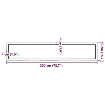 vidaXL Πάγκος Μπάνιου Σκούρο Καφέ 200x40x(2-6) εκ. Επεξεργ. Μασίφ Ξύλο