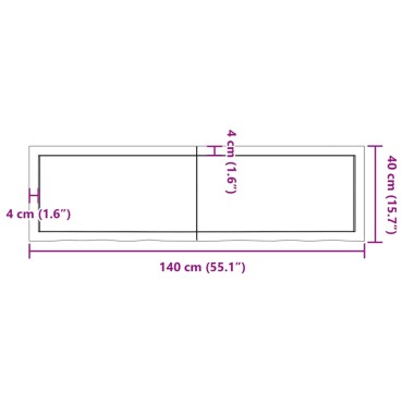 vidaXL Επιφάνεια Τραπεζιού Σκούρο Καφέ 140x40x(2-4)cm Επεξ. Μασίφ Δρυς 1 τεμ.