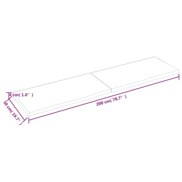 vidaXL Επιφάνεια Τραπεζιού Σκούρο Καφέ 200x50x(2-4)cm Επεξ. Μασίφ Δρυς 1 τεμ.