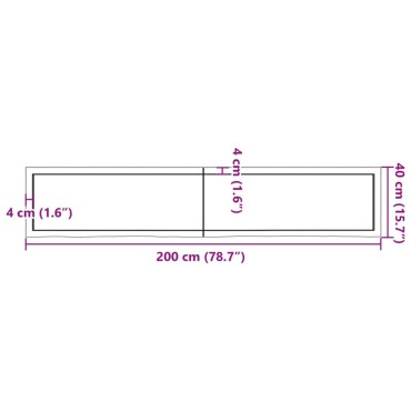 vidaXL Επιφάνεια Τραπεζιού Σκούρο Καφέ 200x40x(2-4)cm Επεξ. Μασίφ Δρυς 1 τεμ.