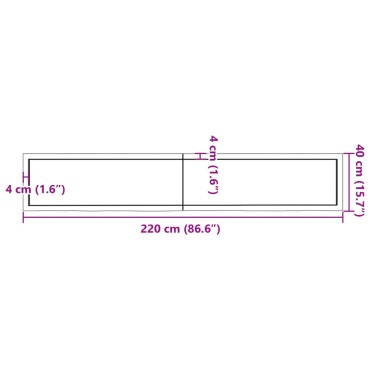 vidaXL Επιφάνεια Τραπεζιού Σκούρο Καφέ 220x40x(2-4)cm Επεξ. Μασίφ Δρυς 1 τεμ.