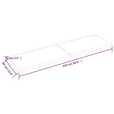 vidaXL Επιφάνεια Τραπεζιού Σκούρο Καφέ 220x60x(2-6)cm Επεξ. Μασίφ Δρυς 1 τεμ.